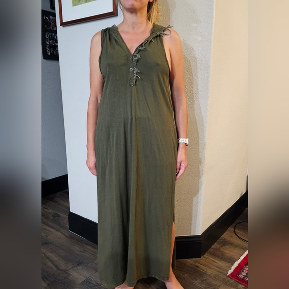 1/2 OFF We The Free People Green Hooded Tunic Pull Over Maxi Dress Cute Hippie - Picture 3 of 10